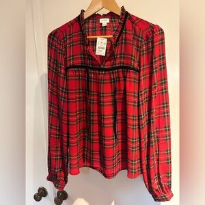 J. Crew Women's Red Plaid Blouse. NWT! Sz: L